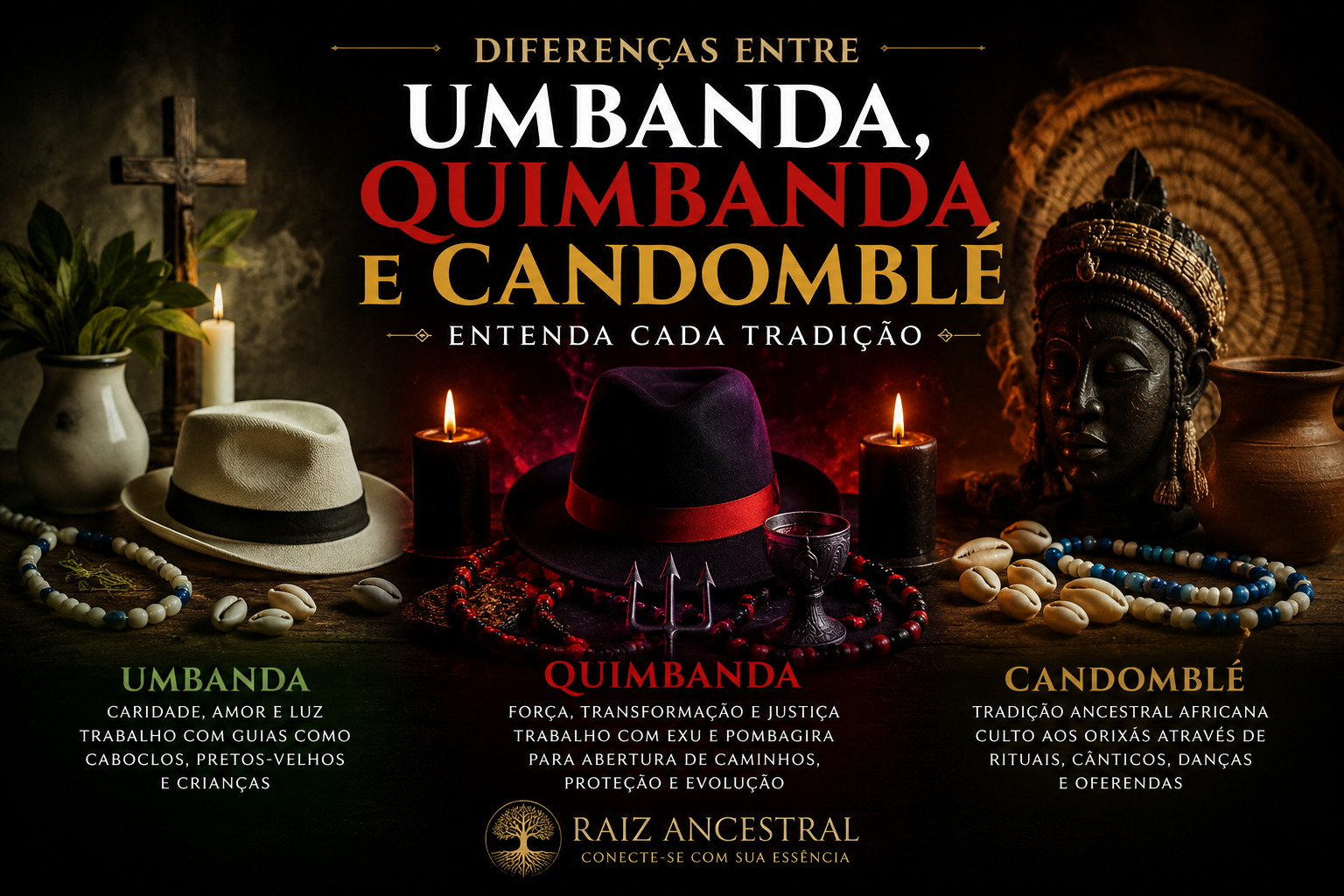 Diferenças entre Umbanda, Quimbanda e Candomblé.