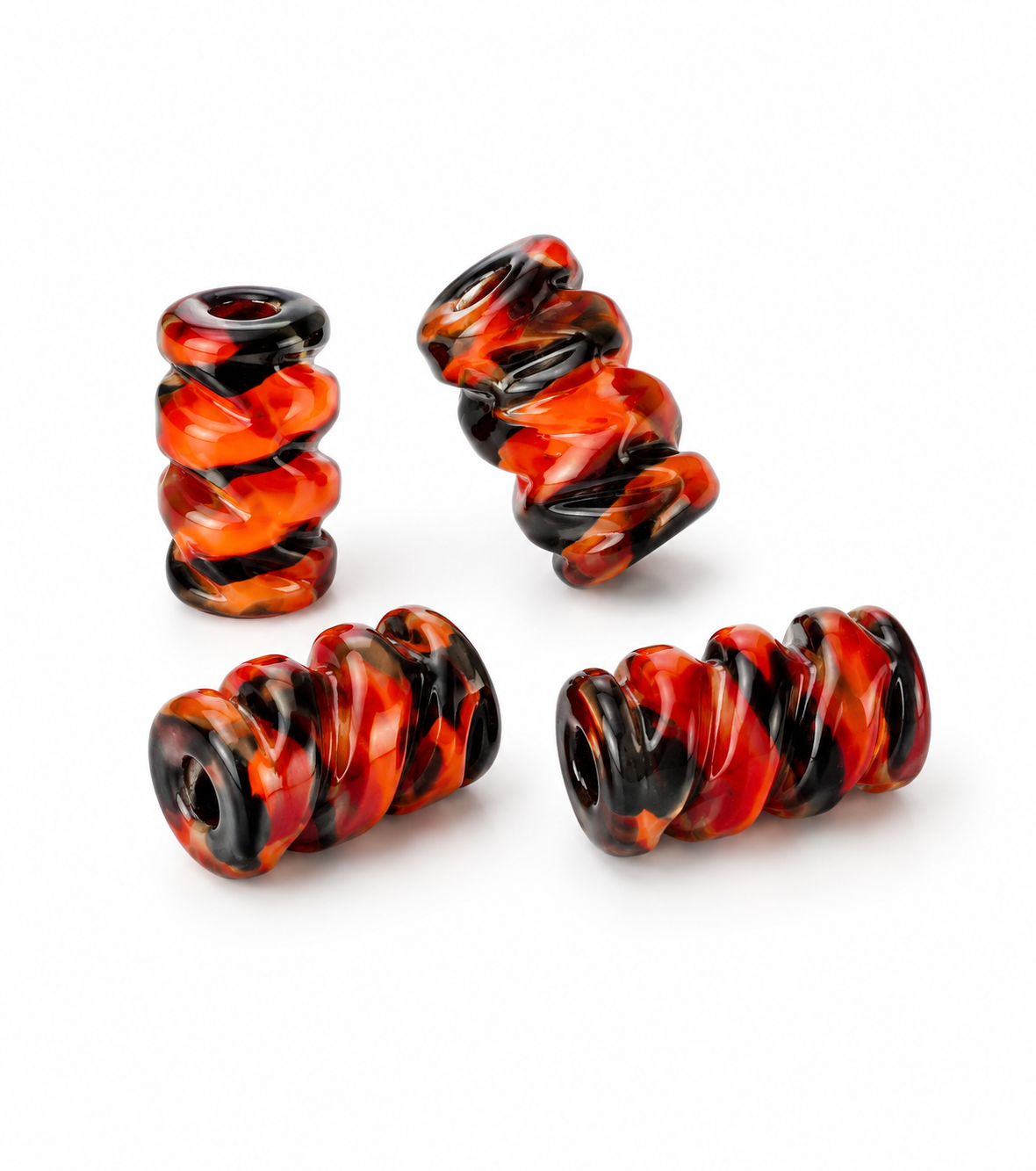 Conta Espiral Mesclada Vermelha e Preta para Guias e Pulseiras – Componente para Bijuteria e Artesanato