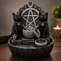 Fonte de Água Gatos Pretos com Pentagrama LED – Decoração Esotérica para Altar, Wicca e Bruxaria